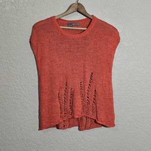 360 Sweater Solid Orange Distressed Linen Blend Sleeveless Sweater